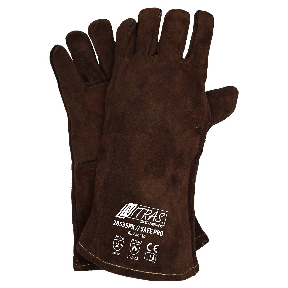 NITRAS® SAFE PRO, 5-Finger-Schweißerhandschuhe, Spaltleder, braun, EN 388, EN 12477