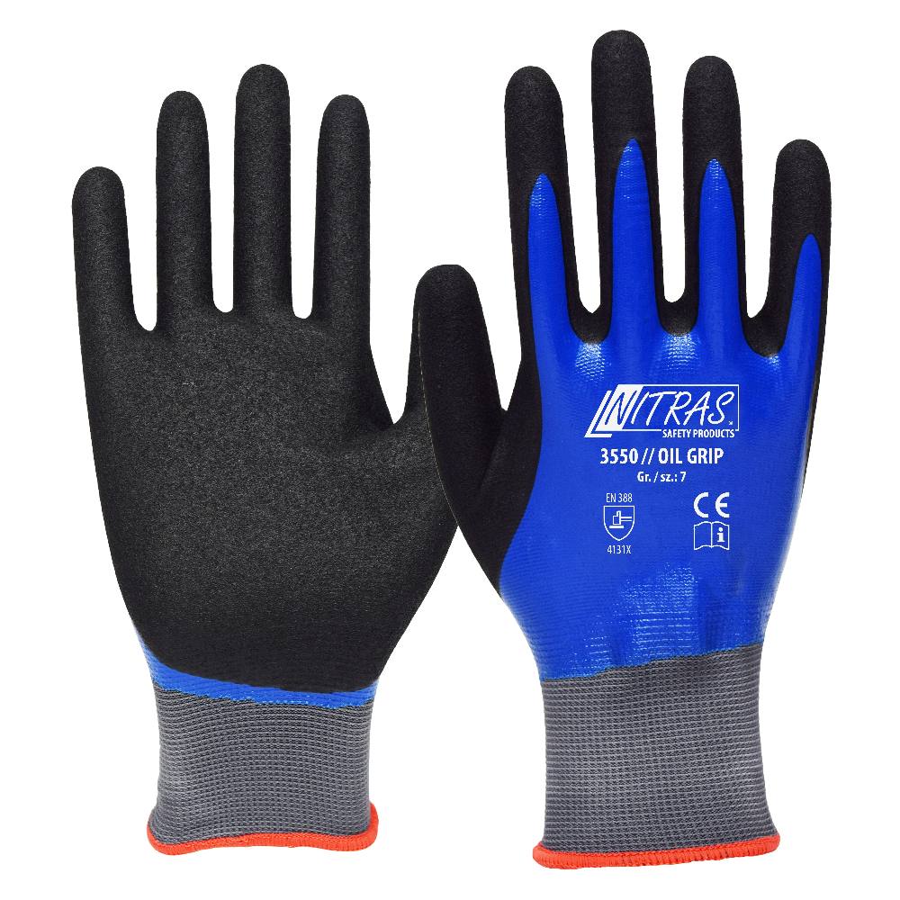 NITRAS® OIL GRIP, Nylonhandschuhe, grau, mit zweifacher Beschichtung, EN 388