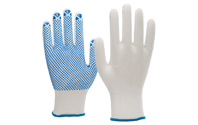 NITRAS® Strickhandschuhe, Nylon / Baumwolle, weiß, PVC-Noppen, blau, EN 388