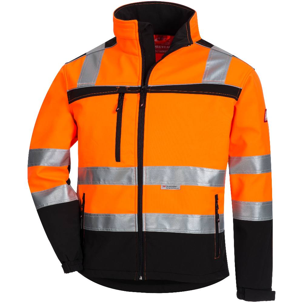 NITRAS® MOTION TEX VIZ, Warnschutz-Softshelljacke, neonorange / schwarz, EN ISO 20471
